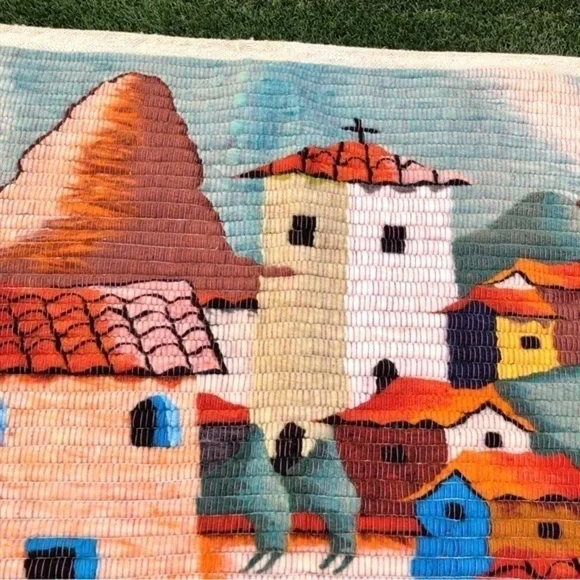 Peruvian folk art wool tapestry wool rug
